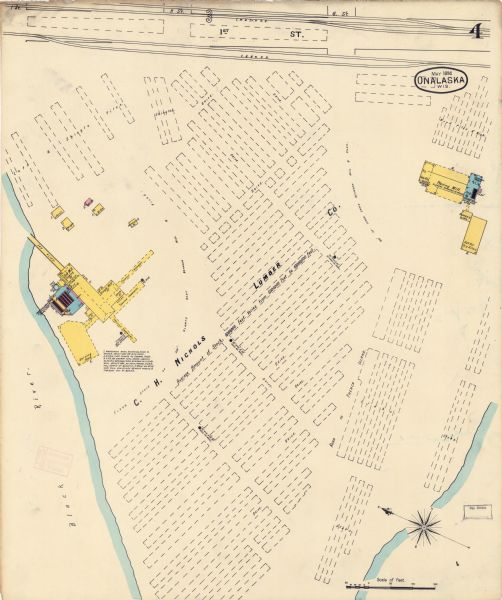 Sheet 4 of an Onalaska Sanborn map featuring C.H. Nichols Lumber Company.