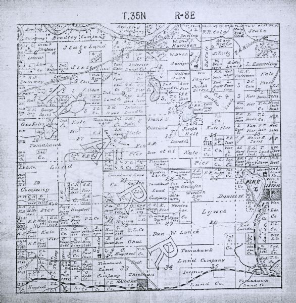 A photocopy of the T.35N, R-8E portion of a map of Lincoln County.