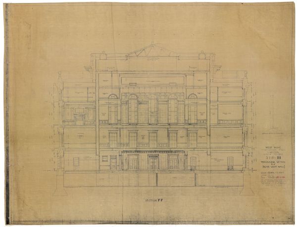 Sectional elevation, near west wall.