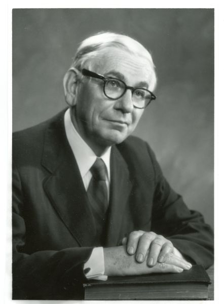 Portrait of Hugh Edwin Young, chancellor of UW-Madison from 1968 to 1977. Young was chancellor during the Vietnam War era and made the controversial decision to call in the Wisconsin National Guard during student protests on campus. He was a graduate of UW-Madison, where he received a PhD in economics in 1950. He also served as faculty prior to and after his tenure as chancellor.