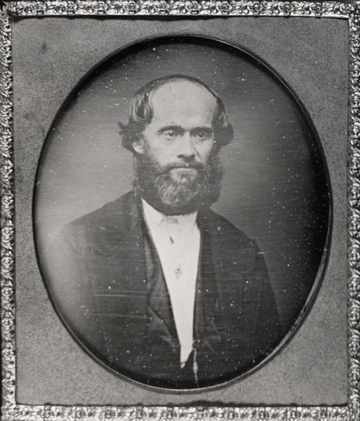 Copy print of a quarter-length daguerreotype portrait of James Jesse Strang.