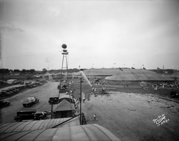 Elevated view of the Ringling Brothers Circus at Madison airport from the top of a hangar located on Coolidge between North and Kedzie.
