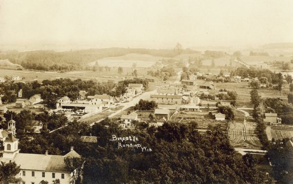 Elevated view of the Village of Humbird. Caption reads: "BirdeEye, Humbird, Wis."
