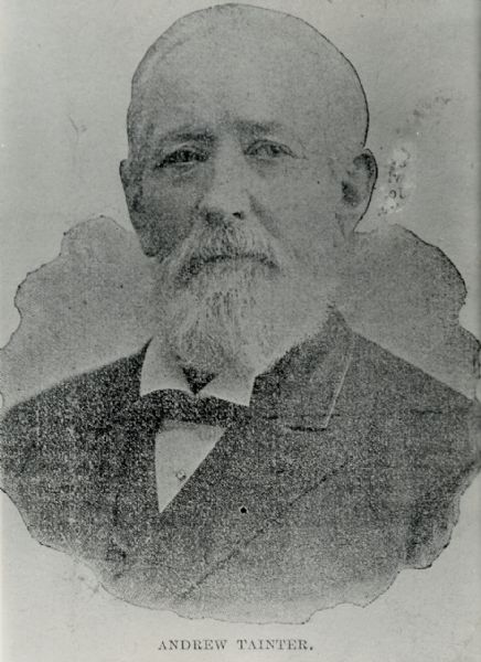 Reproduction of a portrait of Andrew Tainter, a lumber baron from Menomonie. Mr. Tainter and his family were influential in the building of Menomonie.