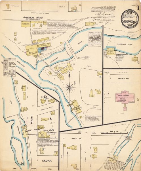 Page one of a Sanborn map of River Falls, Wisconsin.