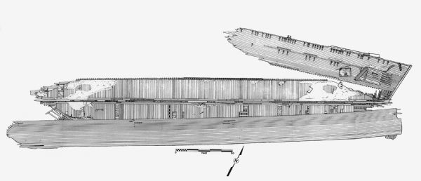 Archaeological diagram of the wreckage of the schooner-barge <i>Pretoria</i> which lies at the bottom of Lake Superior.
