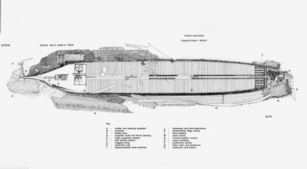 Diagram of the wreckage of the steam screw <i>Frank O'Connor</i>.