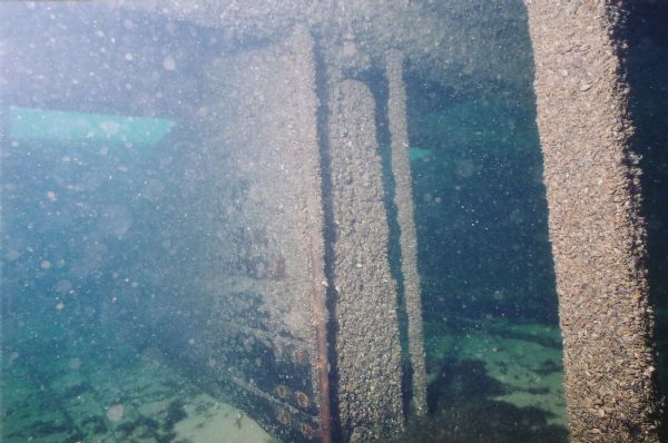 View of the remains of the centerboard trunk of the <i>Lumberman</i> at the bottom of Lake Michigan.