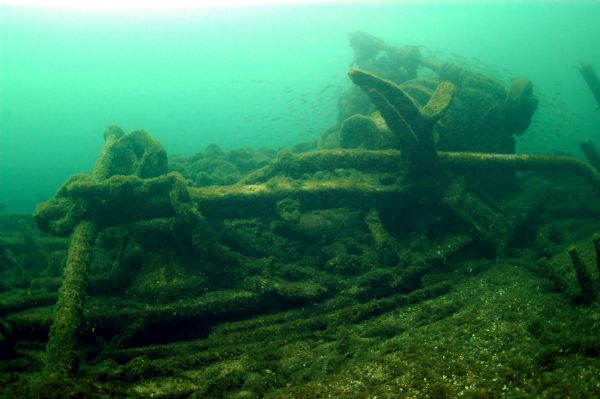 View of the anchor of the wrecked steam screw <i>Frank O'Connor</i> at the bottom of Lake Michigan.