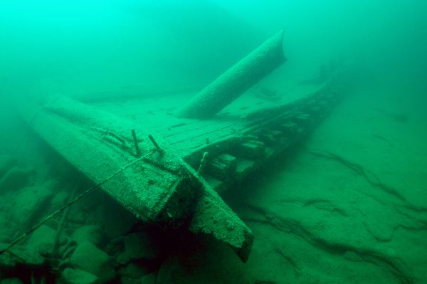 View of the Bow of the schooner-barge <i>Pretoria</i> at the bottom of Lake Superior.