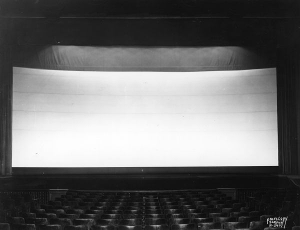 Wide "Cinemascope" screen at the Orpheum Theatre, 216 State Street.