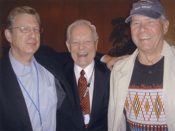 Group portrait, left to right: Jeff Greenfield, Bob Schaeffer and Tom Brokaw.