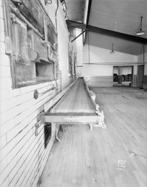 Bread conveyor manufactured by Wisconsin Foundry and Machine Co. at Gardner Bakery, 849 E. Washington Avenue.