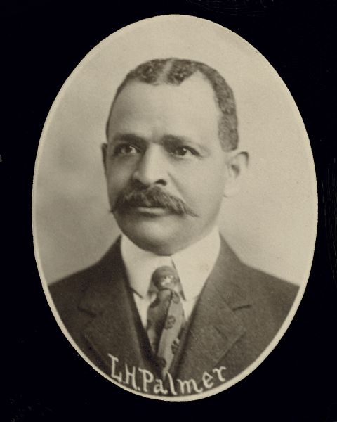 Head and shoulders portrait of Lucian (or Lucien) H. Palmer from the 1907 composite image of the Wisconsin Assembly. In 1906, Palmer (a Republican) was the first African American to be elected to the Wisconsin Assembly, serving in 1907.