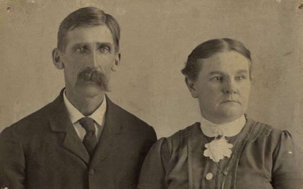 Quarter-length portrait of a couple. These are James Hunter and his wife Martha (nee Mero).