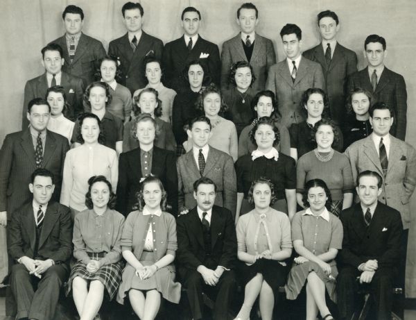 A group portrait of students and Rabbi Max Kadushin, who is fourth from the left in the front row.