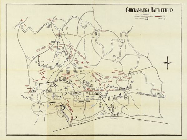 A hand-drawn map of the battlefield of the Battle of Chickamauga.