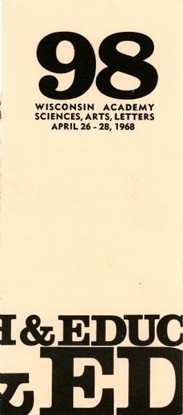 A brochure for the 98th anniversary meeting of the Wisconsin Academy of Sciences, Arts, Letters.