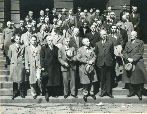 A group portrait of council members of the Wisconsin Academy of Sciences, Arts, and Letters. Identification of members is written at bottom.