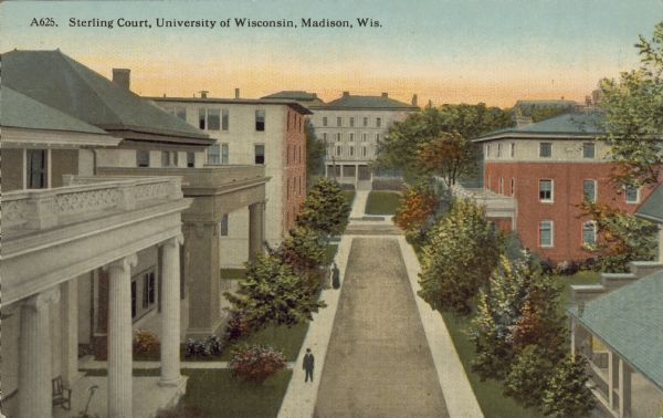 Elevated view of Sterling Court. Caption reads: "Sterling Court, University of Wisconsin, Madison, Wis."