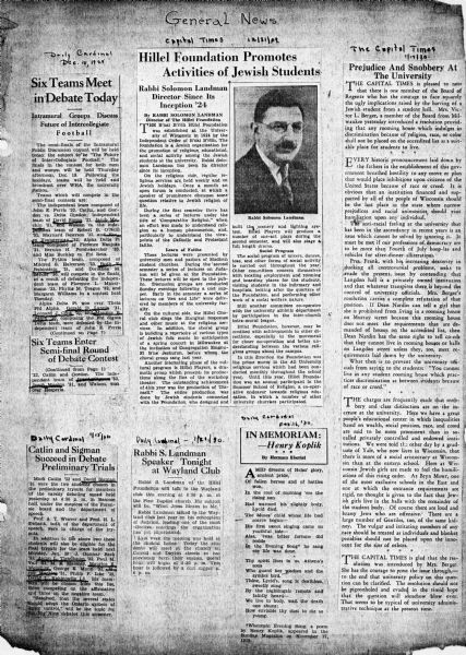 A page of the <i>Capitol Times</i> including an article titled: "Prejudice and Snobbery At The University."  