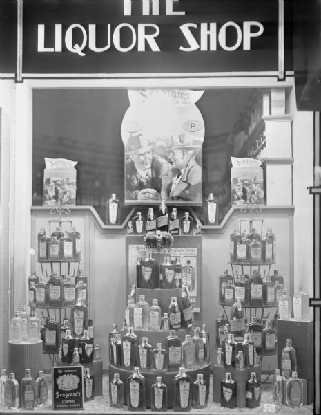 The Liquor Shop, 132 State Street, Seagram's liquor display.