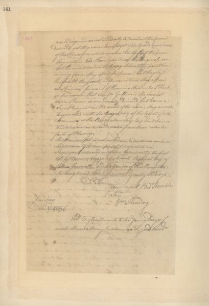 The second page of a letter written by William Fleming to William Preston. From <i>Preston and Virginia Papers</i> [Calendar series Volume 1]: "Vause's [Fort]. Letter to Capt. William Preston, Staunton, [Va.] Returns borrowed books and the manuscript of Salling's journal of trip to New Orleans,; observations on the change of taste in literature. A. L. S. 2 pp. Endorsed: Mr. Flemings letter dated in 1756."