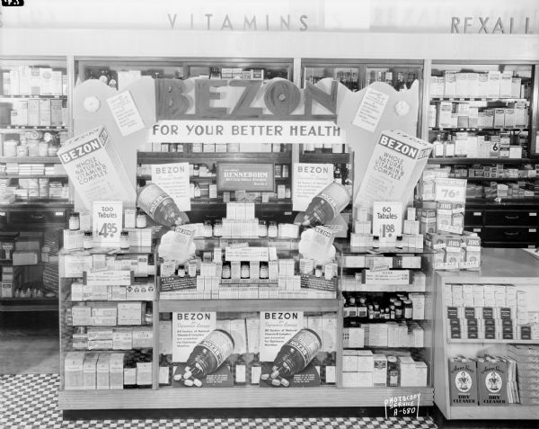 "Bezon" vitamin display in Rennebohm Drug Store #2, 204 State Street.