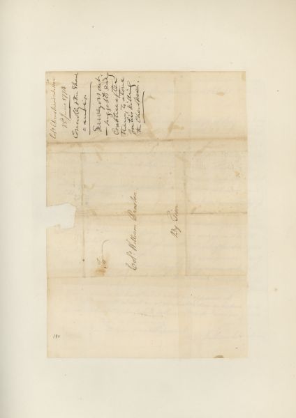 The address page of a letter written by Col. William Christian to Col. William Preston. There is a note on the right side: "Surveyors out. Suggests sending Crabtree after them, to atone for his killing of the Cherokee."  