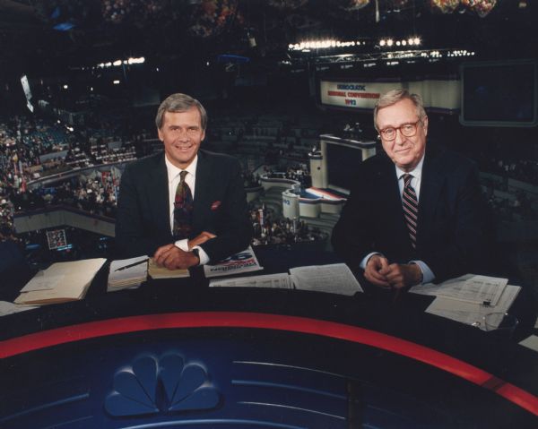 Tom Brokaw and John Chancellor at the 1992 Democratic National Convention.