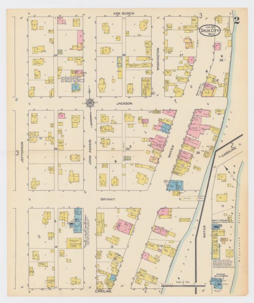 A Sanborn fire insurance map of Sauk City created in 1915.