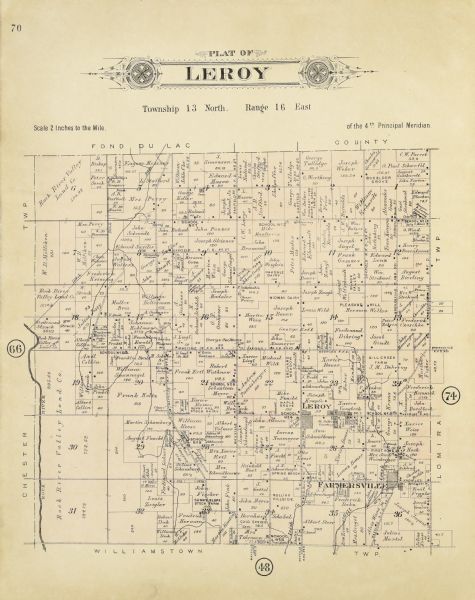 A land ownership map of the township of Leroy.