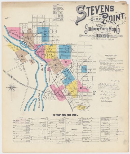 The index page of a Sanborn Map of Stevens Point.
